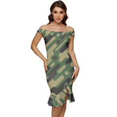 Camouflage-pattern-background Off Shoulder Ruffle Split Hem Bodycon Dress by Salman4z