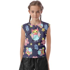 Owl-stars-pattern-background Kids  Raglan Cap Sleeve Tee by Salman4z