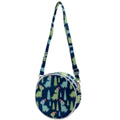 Cute Dinosaurs Animal Seamless Pattern Doodle Dino Winter Theme Crossbody Circle Bag by pakminggu