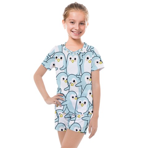 Penguins Pattern Kids  Mesh Tee And Shorts Set by pakminggu