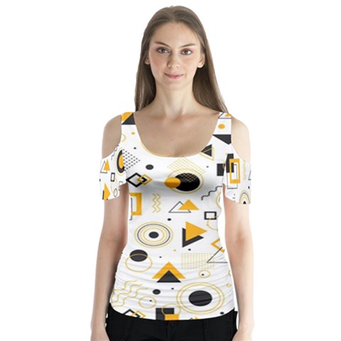Flat Geometric Shapes Background Butterfly Sleeve Cutout Tee  by pakminggu