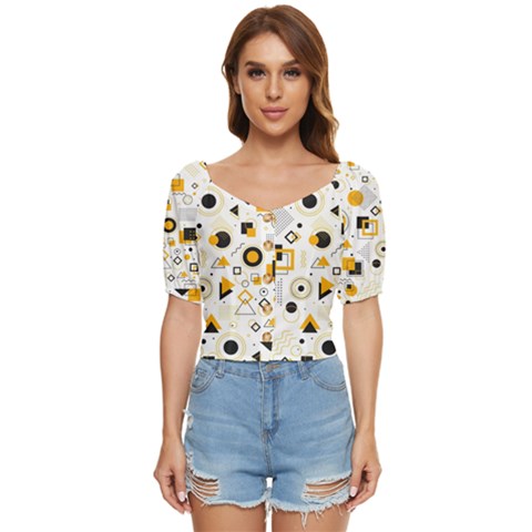 Flat Geometric Shapes Background Button Up Blouse by pakminggu