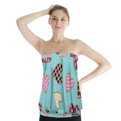 Seamless Pattern With Heart Shaped Cookies With Sugar Icing Strapless Top by pakminggu