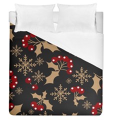 Christmas Pattern With Snowflakes Berries Duvet Cover (queen Size) by pakminggu