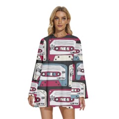 Music Symbols Rock Music Seamless Pattern Round Neck Long Sleeve Bohemian Style Chiffon Mini Dress by pakminggu