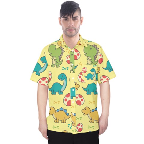 Seamless Pattern With Cute Dinosaurs Character Men s Hawaii Shirt by pakminggu