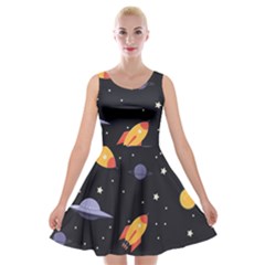 Cosmos Rockets Spaceships Ufos Velvet Skater Dress by pakminggu