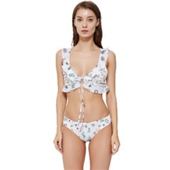 Doodle Pattern Low Cut Ruffle Edge Bikini Set by pakminggu