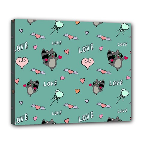 Raccoon Texture Seamless Scrapbooking Hearts Deluxe Canvas 24  X 20  (stretched) by pakminggu