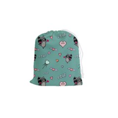 Raccoon Texture Seamless Scrapbooking Hearts Drawstring Pouch (small) by pakminggu