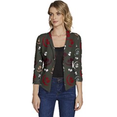 Art Halloween Pattern Creepy Design Digital Papers Women s Casual 3/4 Sleeve Spring Jacket by pakminggu