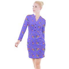 Art Pattern Design Seamless Scrapbooking Button Long Sleeve Dress by pakminggu