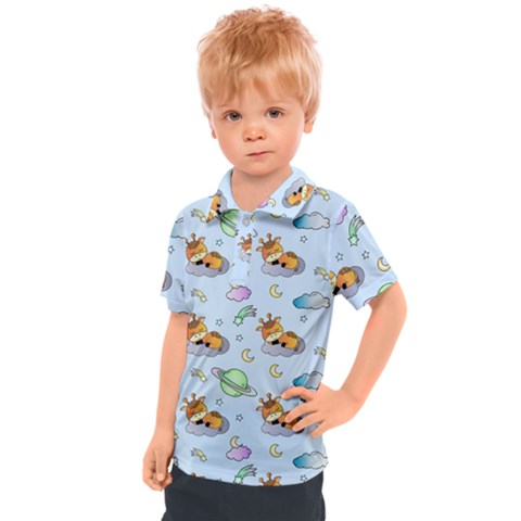 Pattern Giraffe Animal Seamless Scrapbooking Blue Kids  Polo Tee by pakminggu