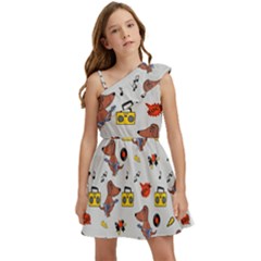 Background Pattern Texture Design Dog Music Kids  One Shoulder Party Dress by pakminggu