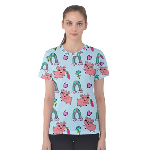 Pigs Pattern Art Design Drawing Sketch Wallpaper Women s Cotton Tee by pakminggu