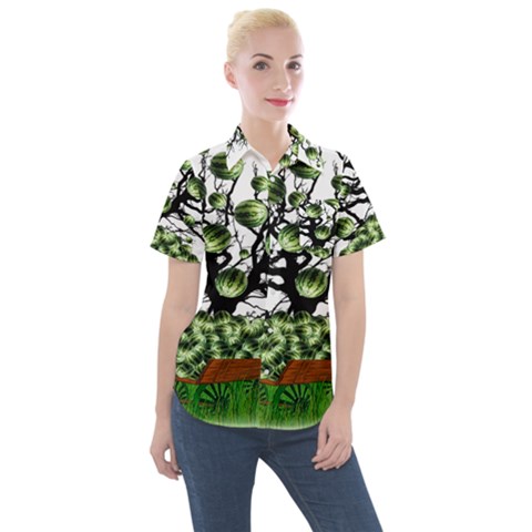 Watermelon Tree Abstraction On Watermelon Abundance Women s Short Sleeve Pocket Shirt by pakminggu