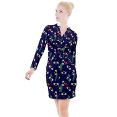 Art Floral Design Pattern Floral Pattern Button Long Sleeve Dress by pakminggu