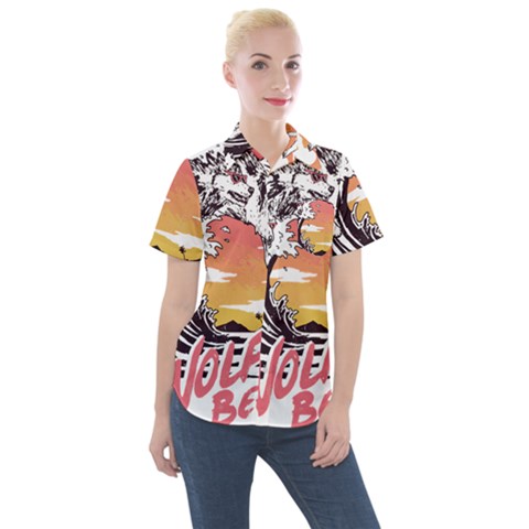 Gray Wolf Beach Waves A Wolf Animal Retro Women s Short Sleeve Pocket Shirt by pakminggu