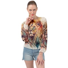 Lion Africa African Art Banded Bottom Chiffon Top