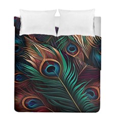 Peacock Feathers Nature Feather Pattern Duvet Cover Double Side (full/ Double Size) by pakminggu