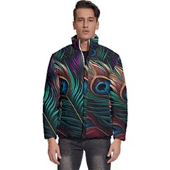 Peacock Feathers Nature Feather Pattern Men s Puffer Bubble Jacket Coat by pakminggu