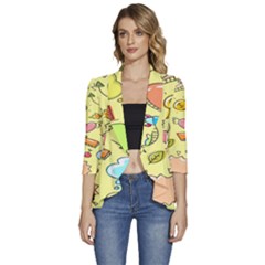 Cute Sketch Child Graphic Funny Women s 3/4 Sleeve Ruffle Edge Open Front Jacket by danenraven