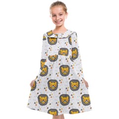 Lion Heads Pattern Design Doodle Kids  Midi Sailor Dress by Mog4mog4