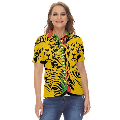 Lion Head Africa Rasta Women s Short Sleeve Double Pocket Shirt by Mog4mog4