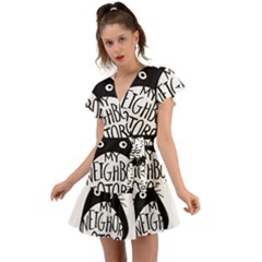 My Neighbor Totoro Black And White Flutter Sleeve Wrap Dress by Mog4mog4