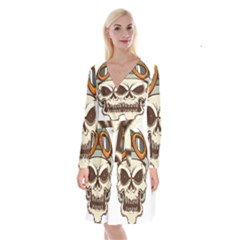 Motorcycle Helmet Skull Clip Art Cranial Skeleton Long Sleeve Velvet Front Wrap Dress by Mog4mog4