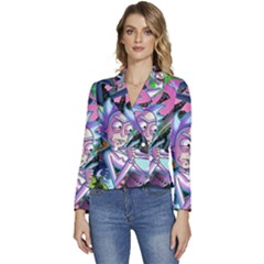 Cartoon Parody Time Travel Ultra Pattern Women s Long Sleeve Revers Collar Cropped Jacket by Mog4mog4