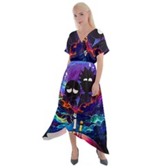 Cartoon Parody In Outer Space Cross Front Sharkbite Hem Maxi Dress by Mog4mog4