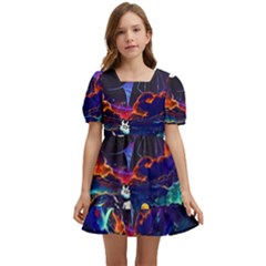 Cartoon Parody In Outer Space Kids  Short Sleeve Dolly Dress by Mog4mog4