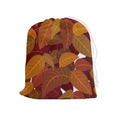 Watercolor Leaves Leaf Orange Drawstring Pouch (xl) by Bakwanart