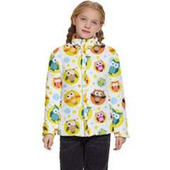 Owl Bird Cartoon Kids  Puffer Bubble Jacket Coat by Bakwanart