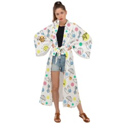 Summer Pattern Colorful Drawing Doodle Maxi Kimono by Bakwanart
