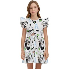 Giant Panda Bear Pattern Kids  Winged Sleeve Dress by Bakwanart