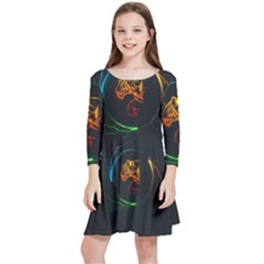 Orange Tiger Illustration Artwork Digital Art Kids  Quarter Sleeve Skater Dress by Bakwanart