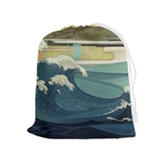 Sea Asia, Waves Japanese Art The Great Wave Off Kanagawa Drawstring Pouch (xl) by Bakwanart