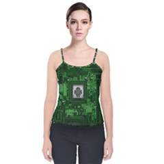 Technology Computer Chip Electronics Industry Circuit Board Velvet Spaghetti Strap Top by Bakwanart