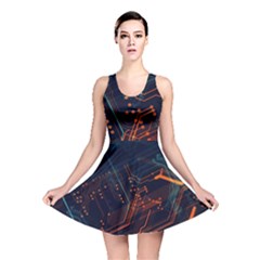 Abstract Colorful Circuit Reversible Skater Dress by Bakwanart