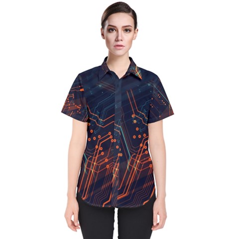 Abstract Colorful Circuit Women s Short Sleeve Shirt by Bakwanart