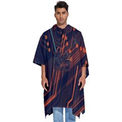 Abstract Colorful Circuit Men s Hooded Rain Ponchos by Bakwanart