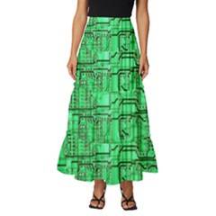 Green Circuit Board Computer Tiered Ruffle Maxi Skirt by Bakwanart