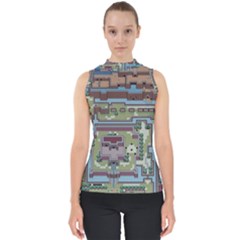 Arcade Game Retro Pattern Mock Neck Shell Top by Bakwanart