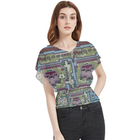 Arcade Game Retro Pattern Butterfly Chiffon Blouse by Bakwanart