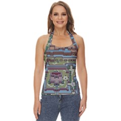 Arcade Game Retro Pattern Basic Halter Top by Bakwanart