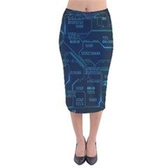 Technology Computer Circuit Boards Electricity Cpu Binary Velvet Midi Pencil Skirt by Bakwanart