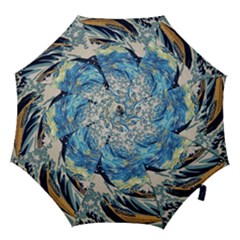 The Great Wave Of Kanagawa Painting Hokusai, Starry Night Vincent Van Gogh Hook Handle Umbrellas (medium) by Bakwanart
