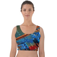 Gray Circuit Board Electronics Electronic Components Microprocessor Velvet Crop Top by Bakwanart